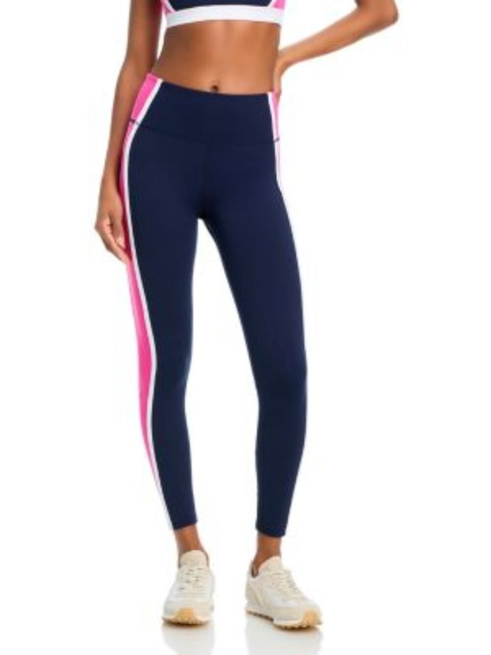 AQUA Athletic Toned Out Double Strap Sports Bra Black/Pink High Rise Leggings